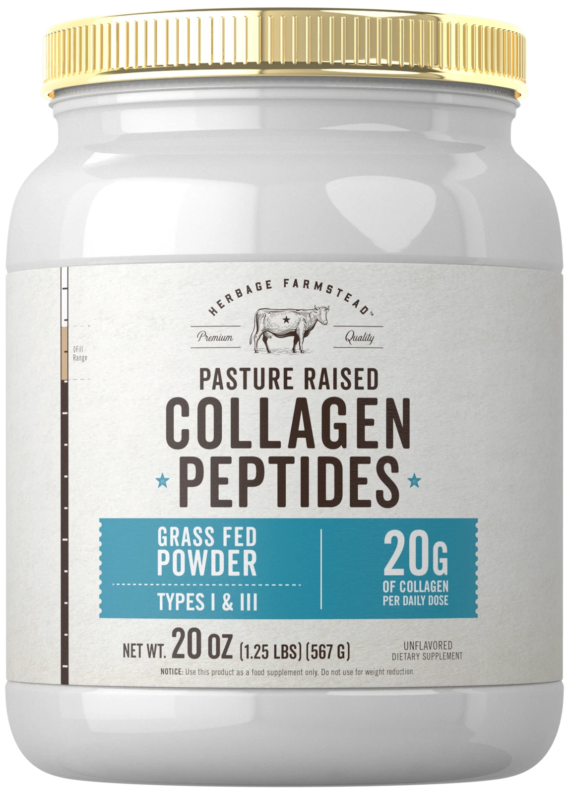 Collagen Peptides Grass Fed Powder | 20 oz | Pasture Raised | by Carlyle