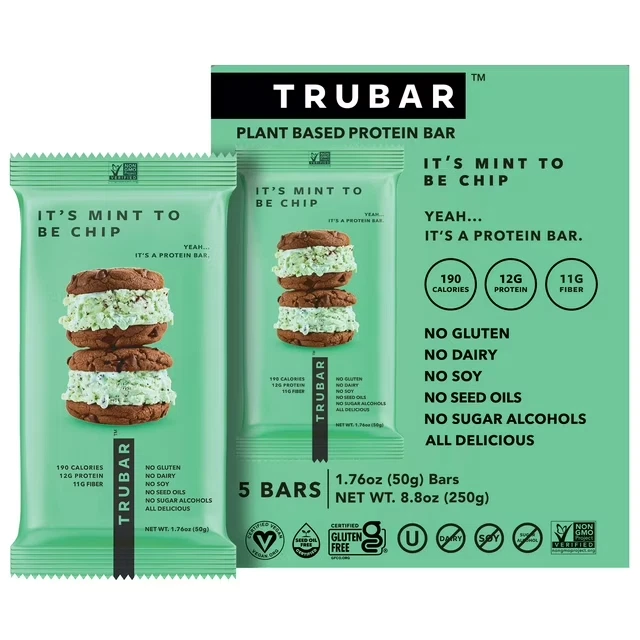 TRUBAR Protein Bar, It's Mint to Be Chip, Plant Based Protein, Vegan, Gluten Fre