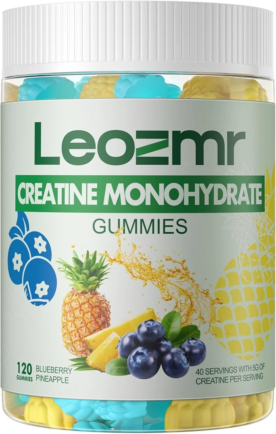 Creatine Monohydrate Gummies 5 grams - Blueberry Pineapple Flavors - 40 Servings