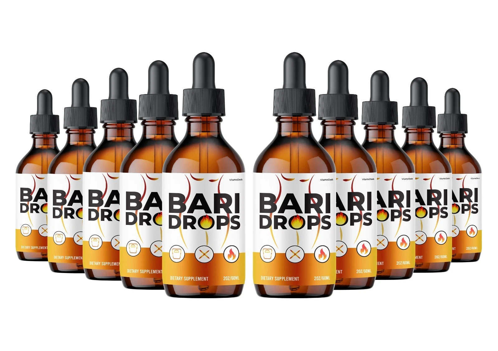 Bari Drops Liquid Supplement, All Natural Max Strength Formula (10 Pack)