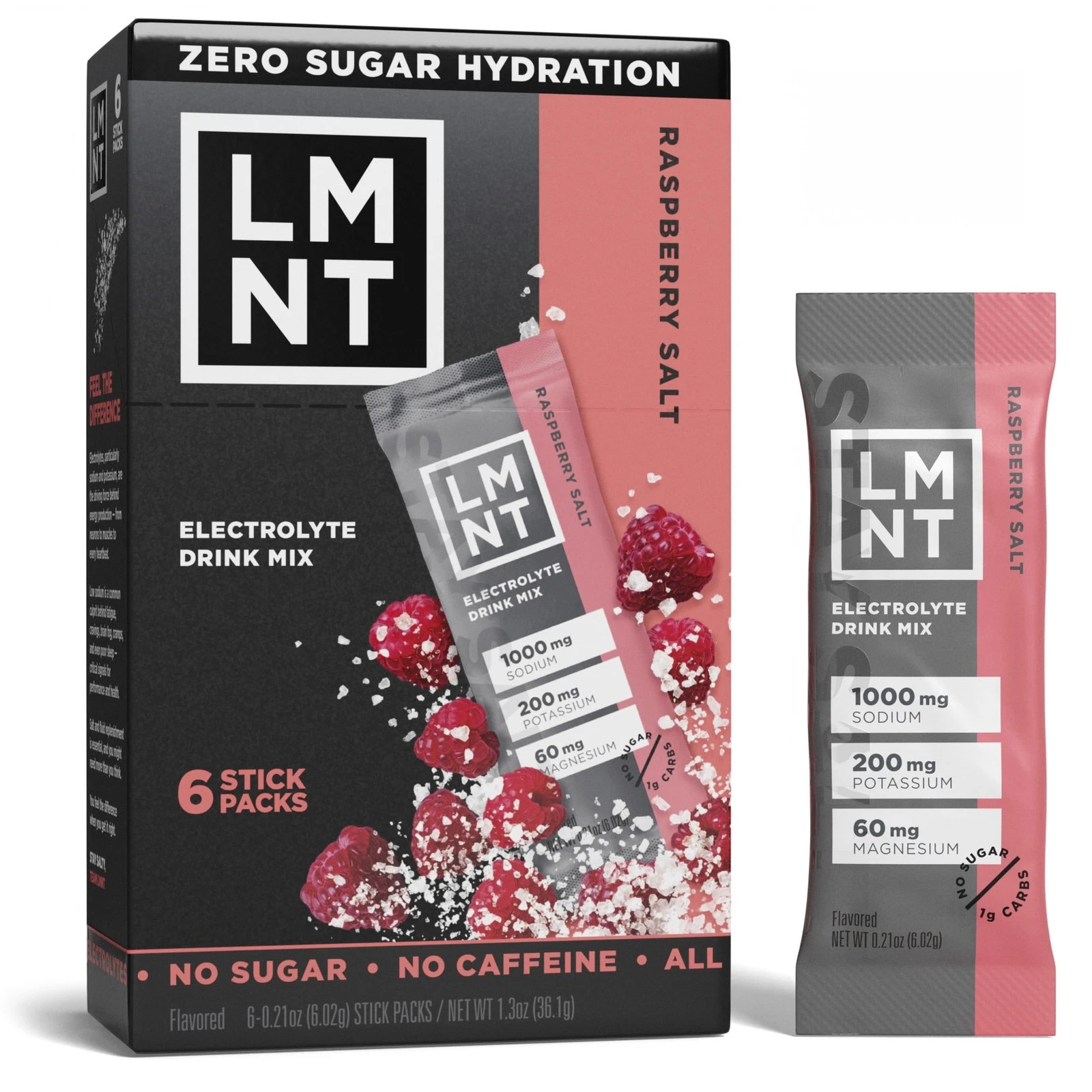 LMNT Zero Sugar Electrolyte Drink Mix - Raspberry - 6ct
