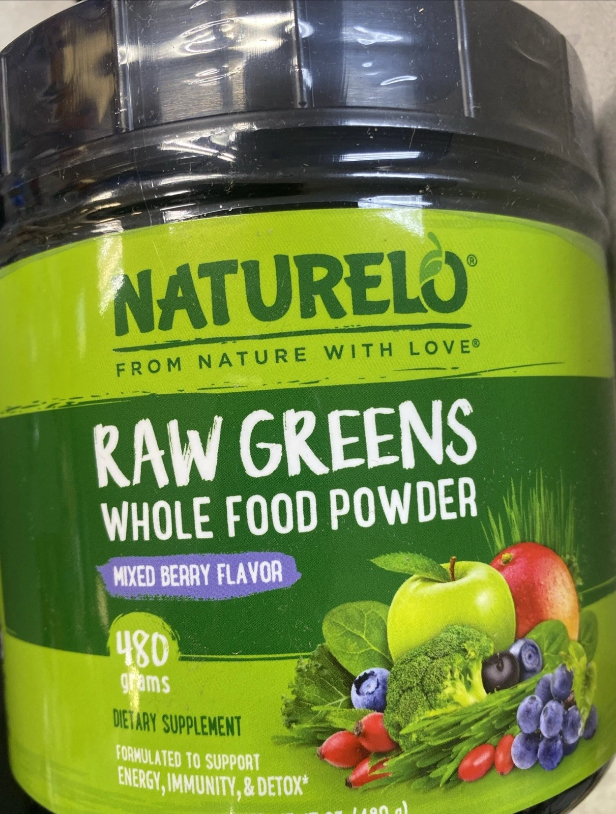 NATURELO Raw Greens Whole Food Powder Mixed Berry -17 Oz Exp 7/2026
