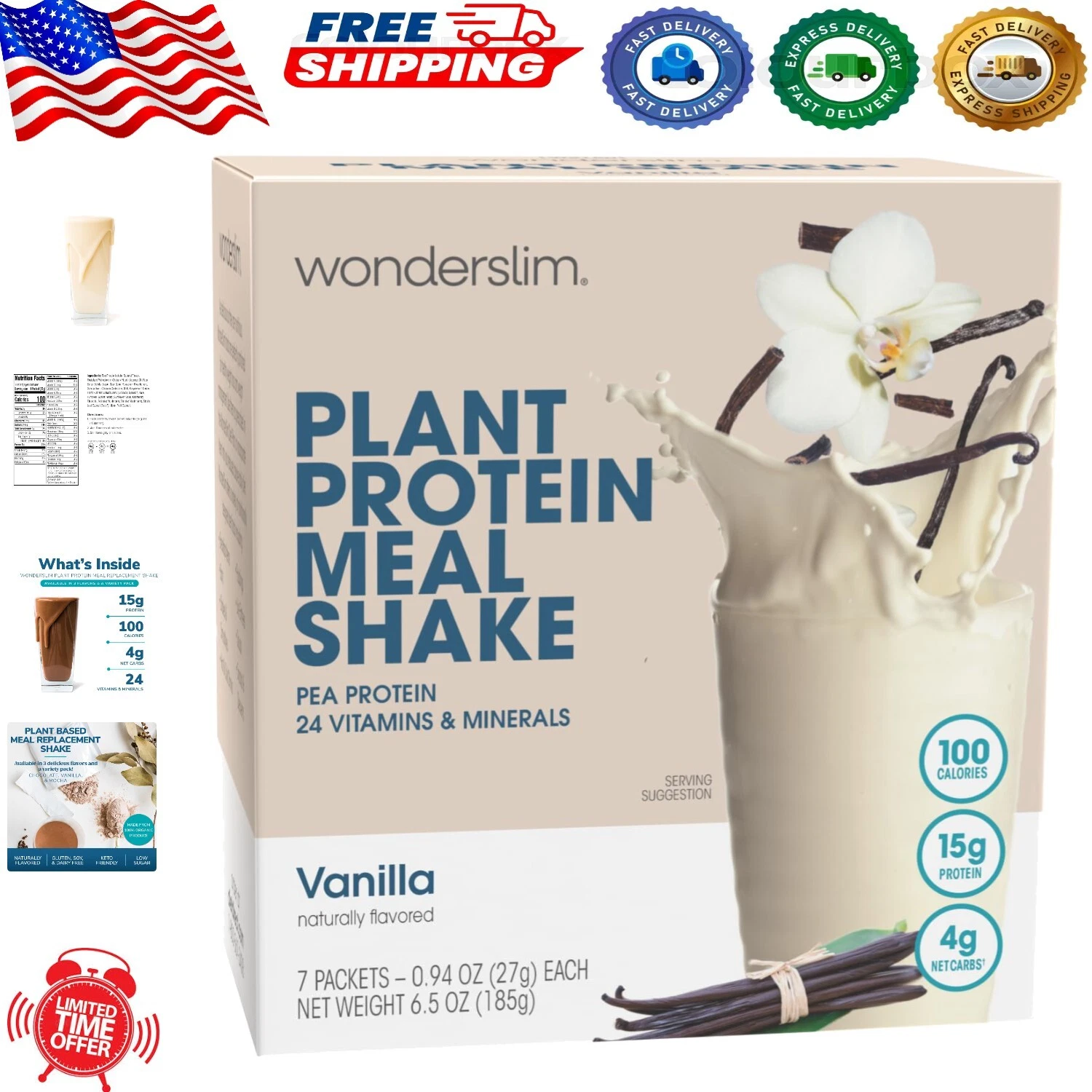 Nutritious Vanilla Meal Replacement Shake - 15g Plant Protein, 24 Vitamins, 7ct