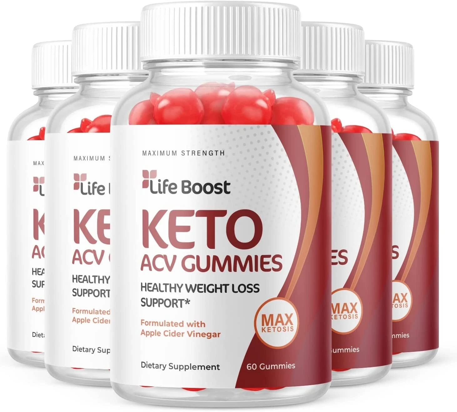 5 Pack - Life Boost Keto ACV Gummies - Vegan, Weight Loss Supplement - 300 Gums