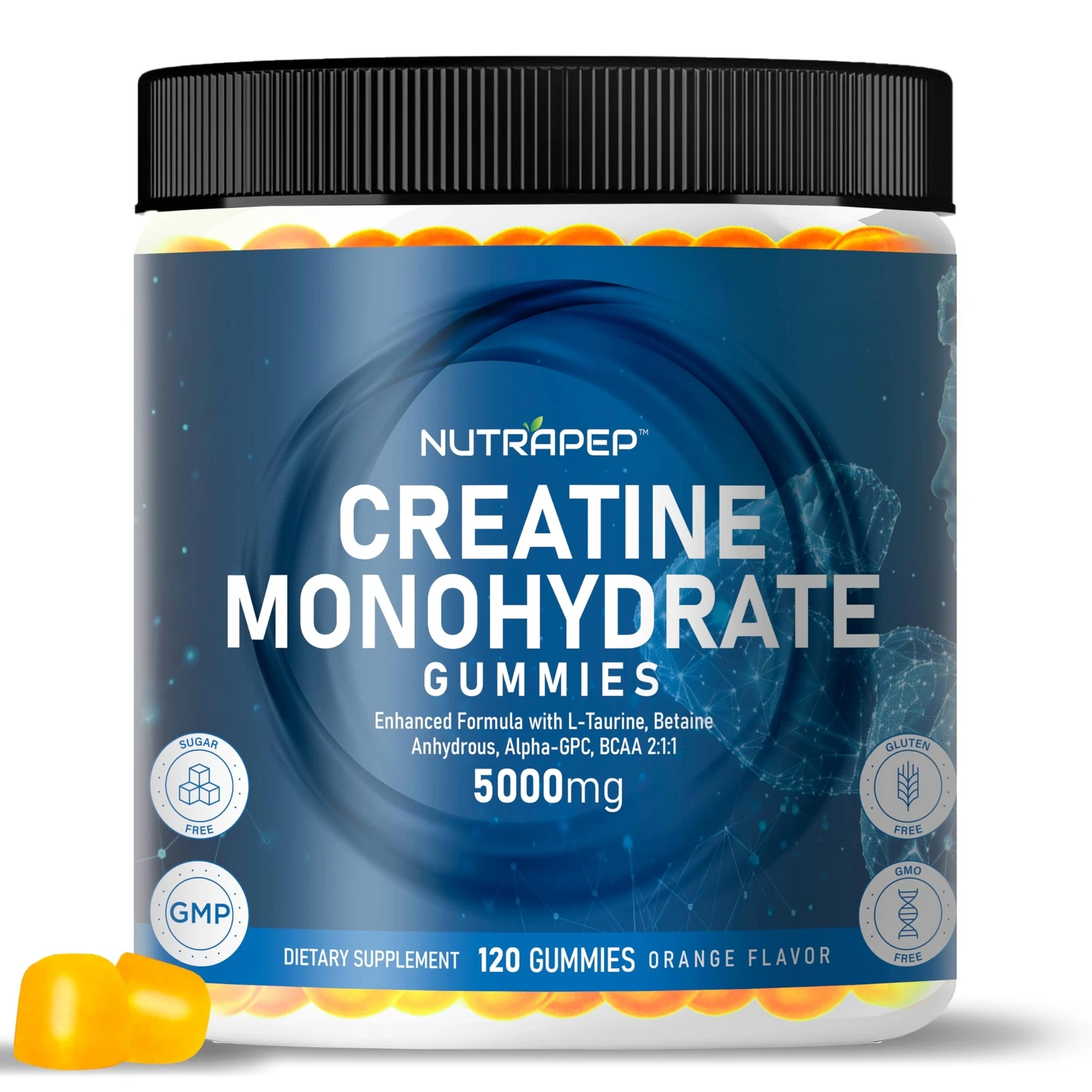 NutraPep Creatine Monohydrate Gummies 5g for Men Women - with Vitamin B12 L-T...