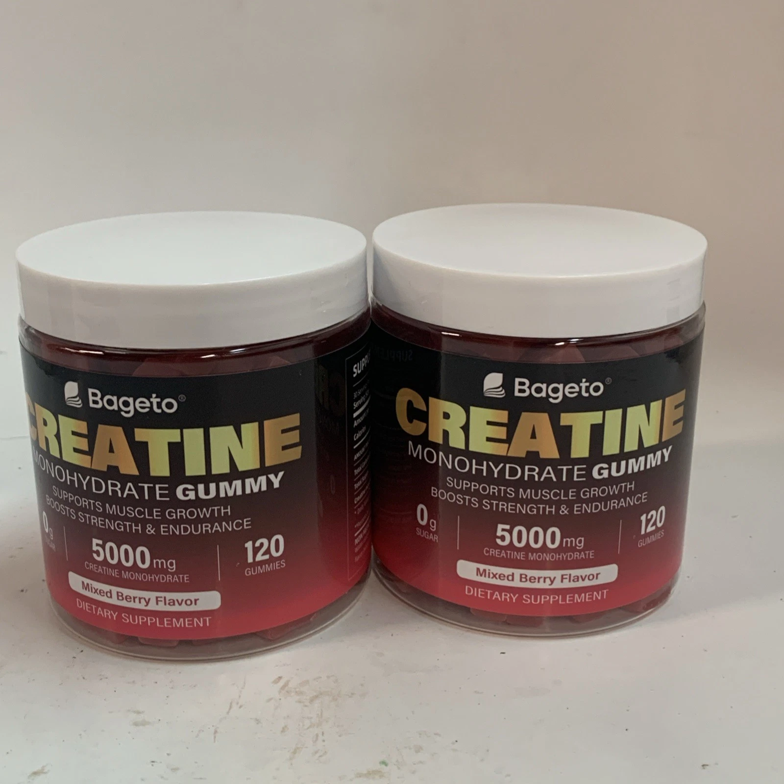 Bageto Creatine Monohydrate 5000mg serving 120 gummy Two Lot Exp2027 Mixed Berry