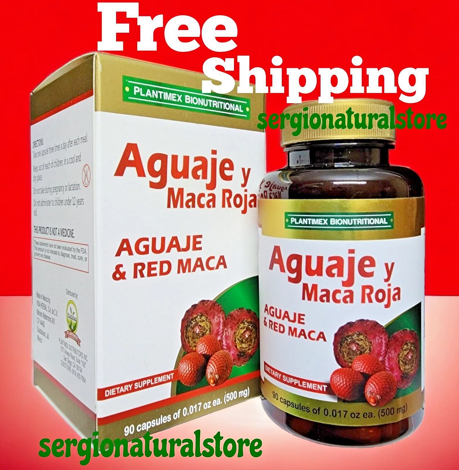 Red Maca Roja & Aguaje 90 Capsules Maca Aguaje Palm Red Maca Free shipping