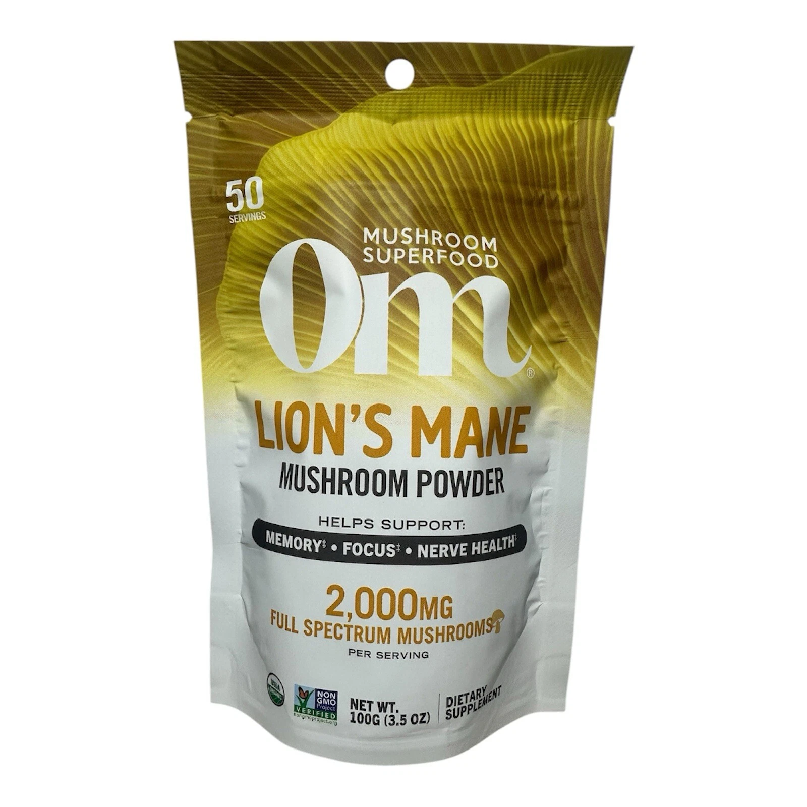 Om Mushroom Superfood Lion’s Mane Organic Mushroom Powder, 3.5oz, 50 Serving’s