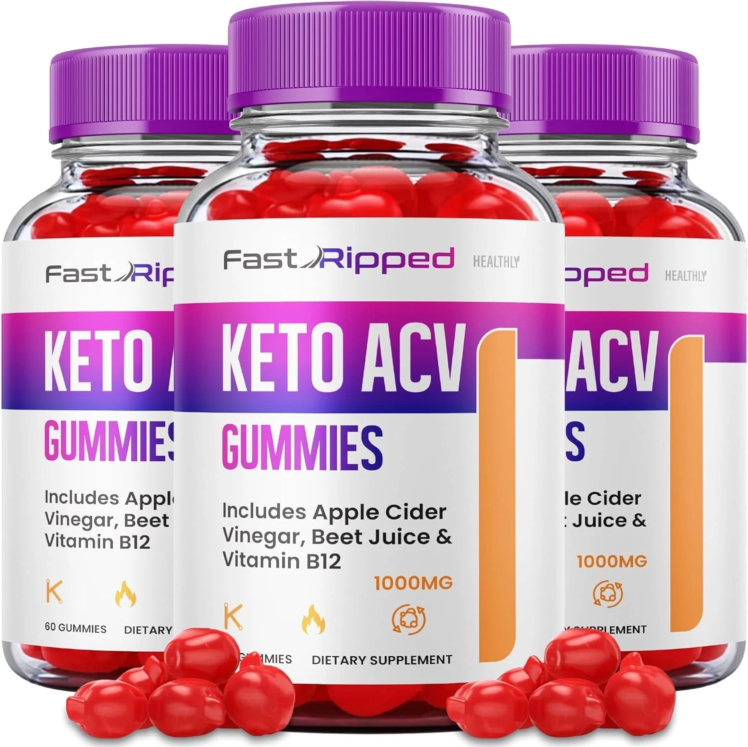 Fast Ripped Keto + ACV Gummies Health Support Supplement 1000mg 180 Gummy 3-Pack