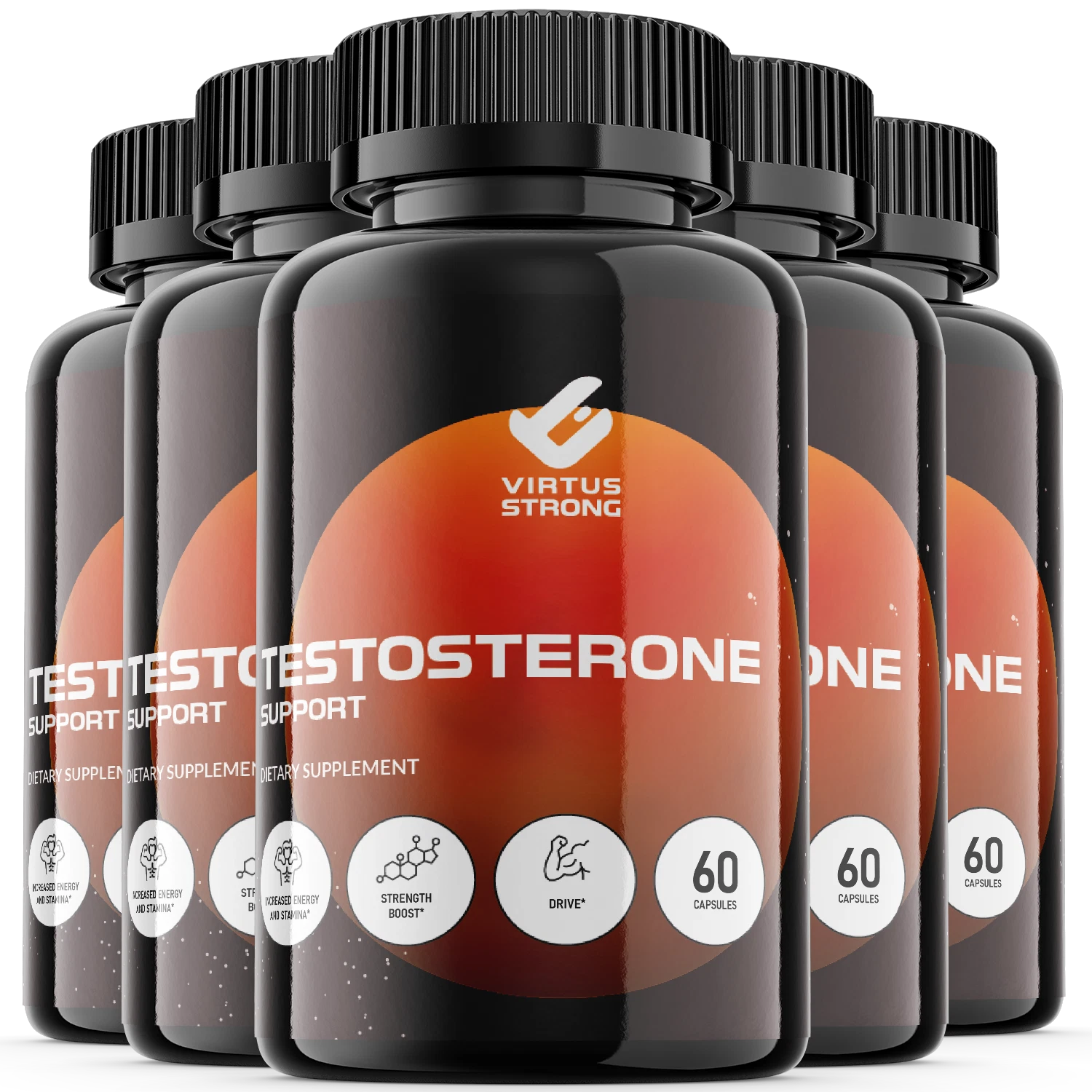 (5 Pack) Virtus Strong - Vegan, Male Vitality Supplement Pills - 300 Capsules
