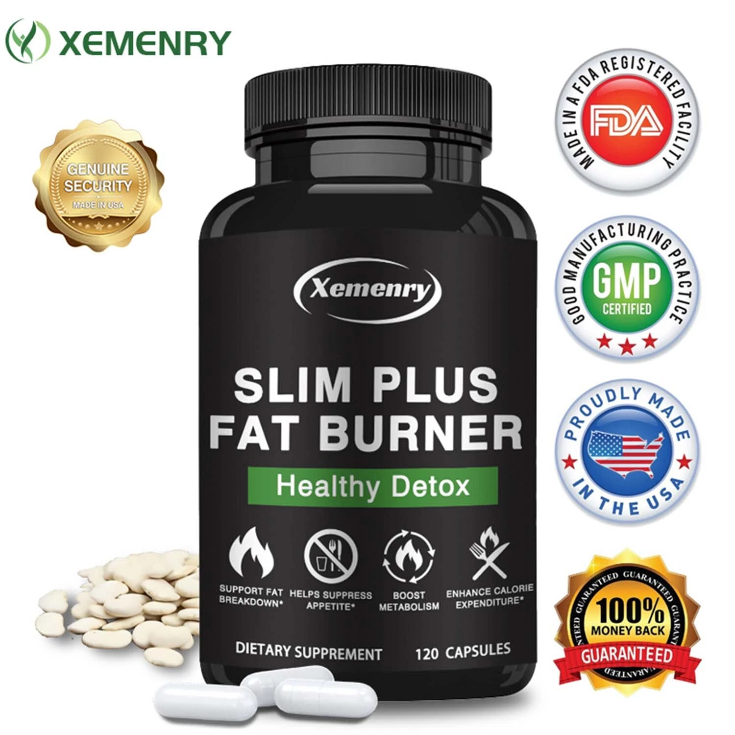 Slim Plus Fat Burner - Weight Loss, Detox, Suppress Appetite - White Kidney Bean