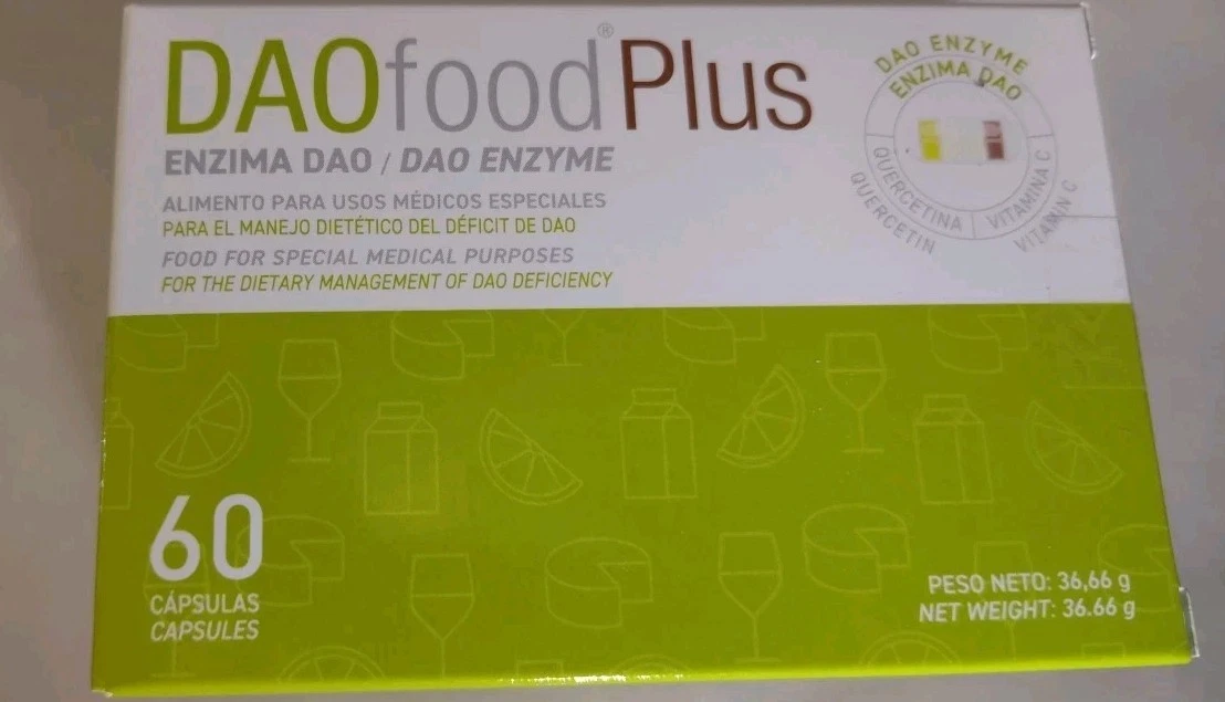 New Daofood Plus 60 Caps.Diamine Oxidase DAO. Dao Deficiency.