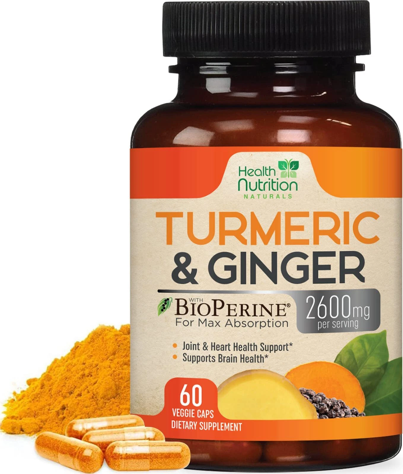 Tumeric Curcumin 2600mg with Ginger, Black Pepper for Joint Support, Antioxidant