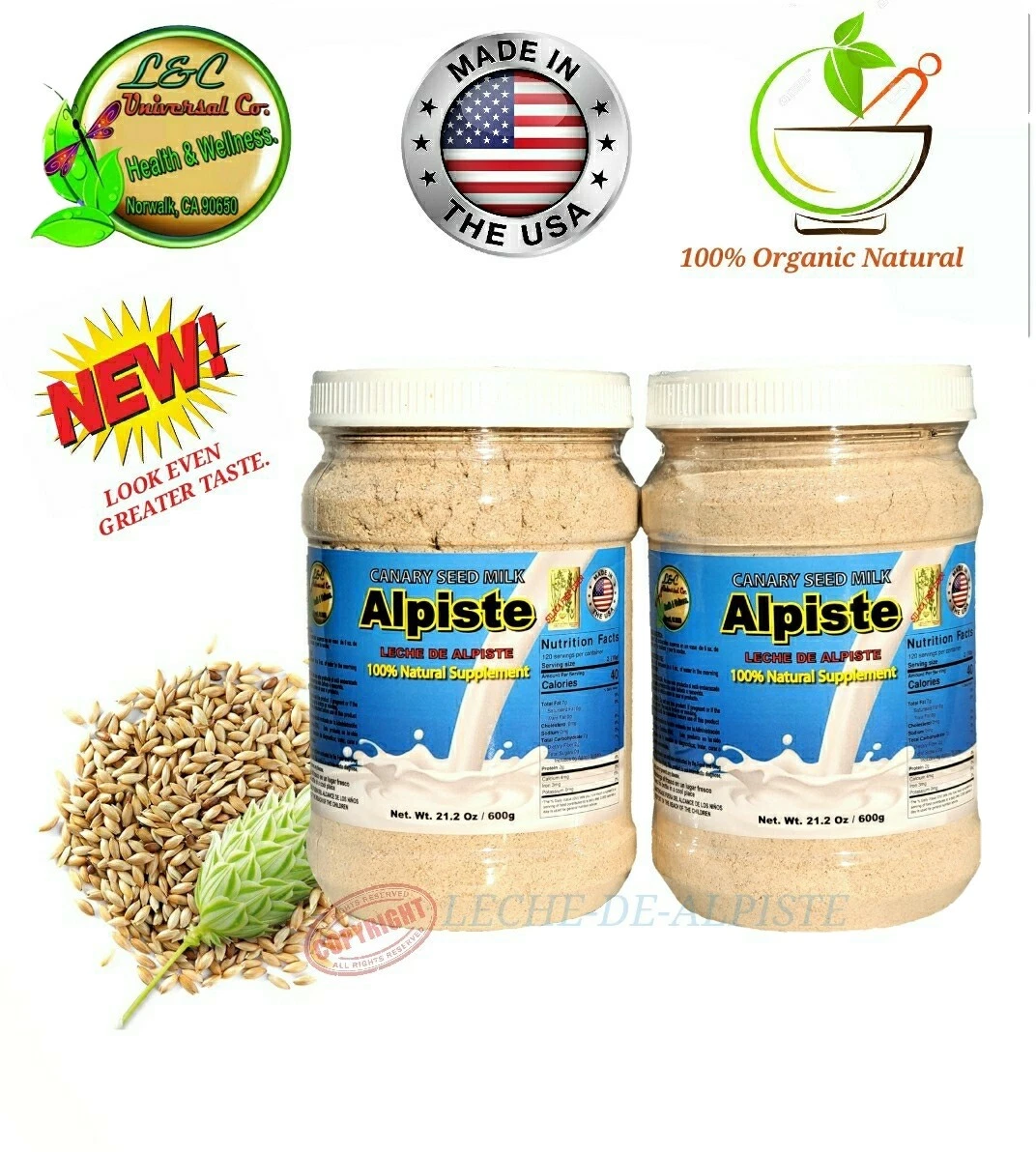 2 CANARY SEED MILK POWDER BOTTLES LECHE DE ALPISTE POLVO DIETARY SUPPLEMENT NEW