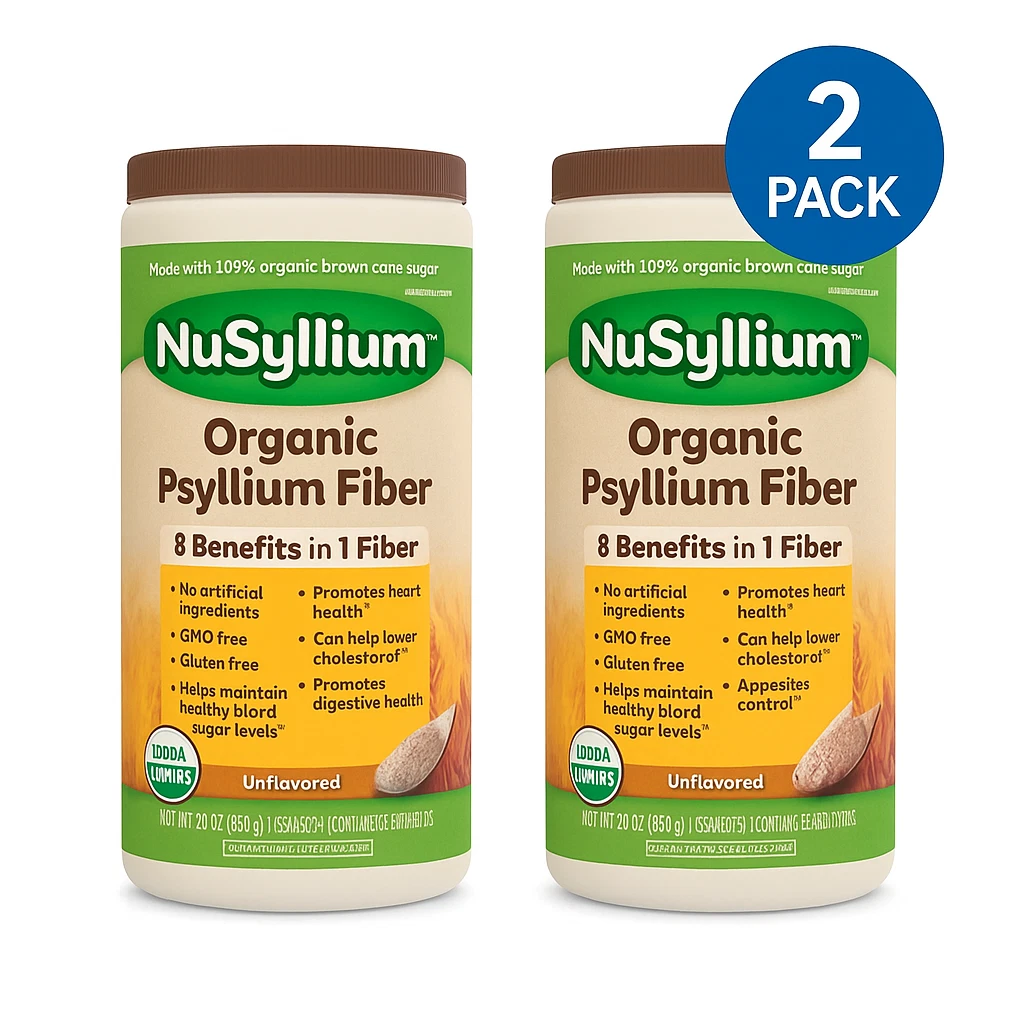Nusyllium PSY-001 Organic Psyllium Husk Fiber Powder, Unflavored, 85 Servings,