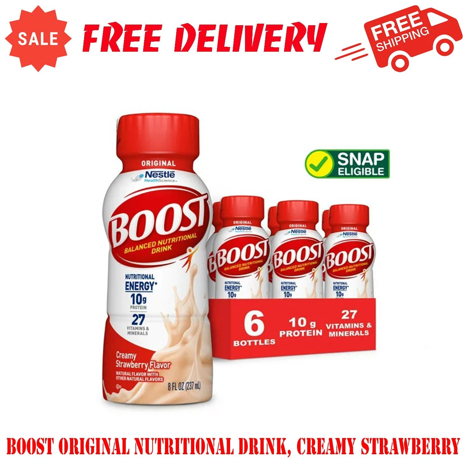 BOOST Original Nutritional Drink, Creamy Strawberry, 10g Protein, 6 - 8 fl oz