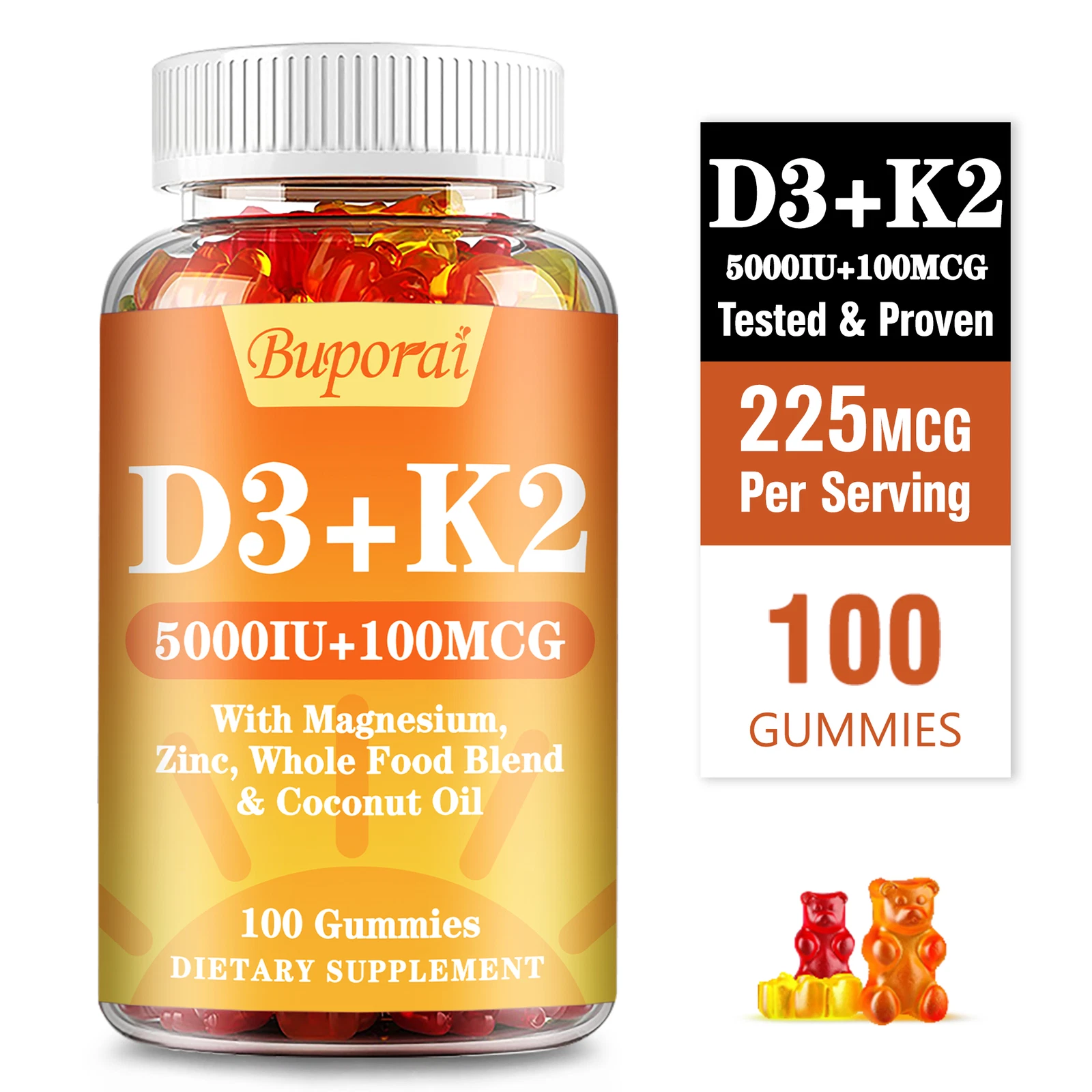 100pcs Vitamin D3 + K2 - Magnesium, Zinc - Immune, Bone Health Anti-Inflammatory