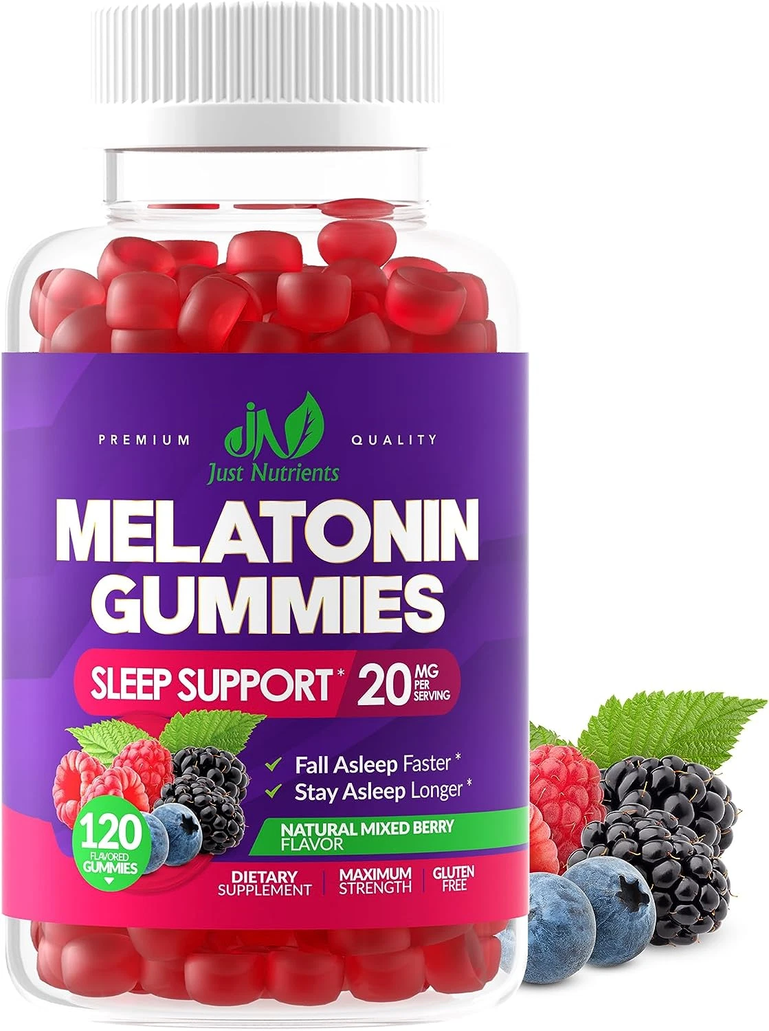 Melatonin 20mg Gummies for Adults, 120 Ct, Mixed Berry, Gluten-Free, Vegetarian