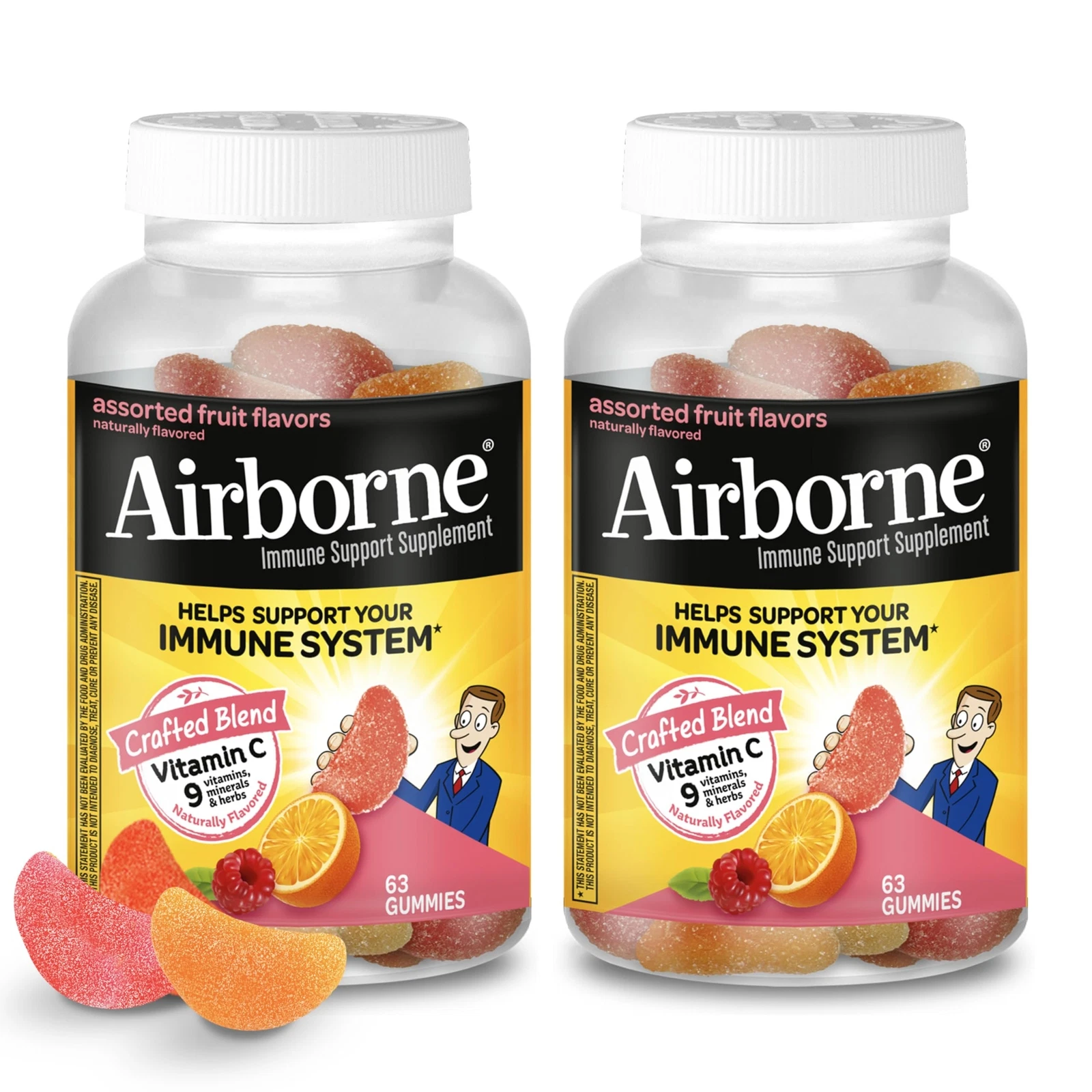 2 BOTTLES Vitamin C Gummies For Adults Immune Support Antioxidants AIRBORNE