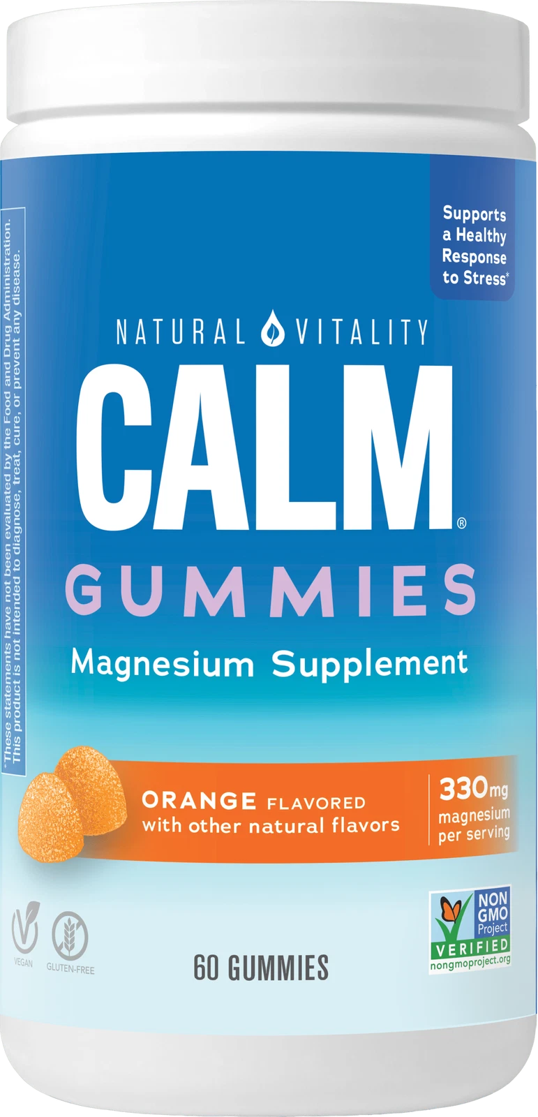 Natural Vitality Calm,Magnesium Citrate Gummies for Stress Relief,Orange,60Count