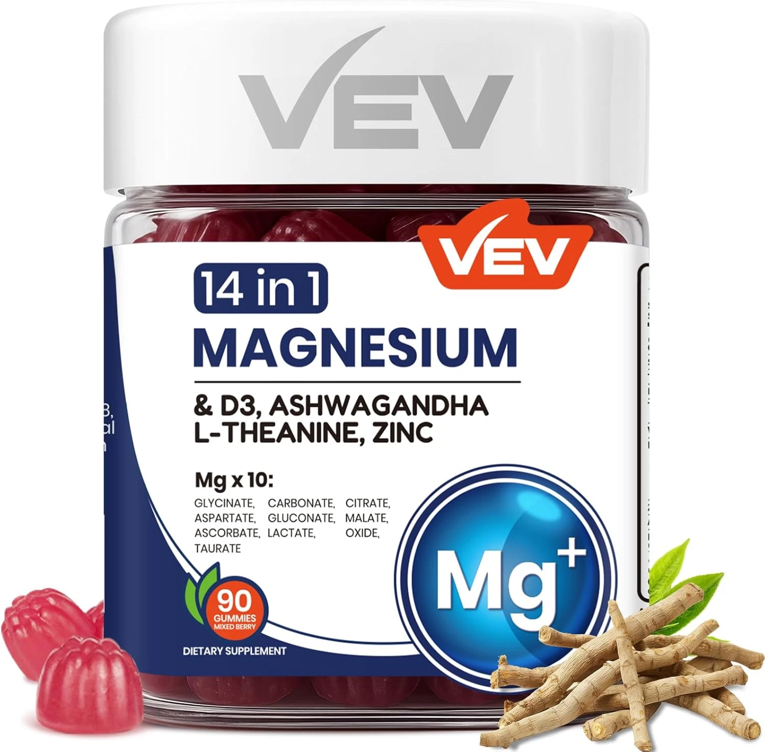 Magnesium Glycinate & Citrate Gummies – 14 in 1 Magnesium & D3, Ashwagandha L-Th