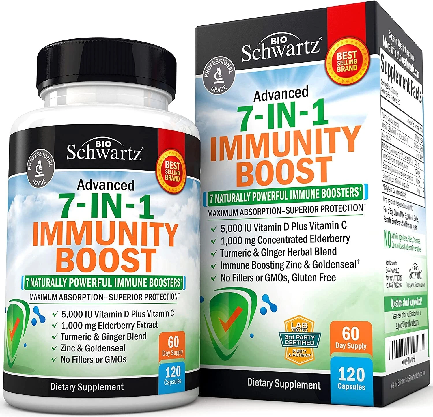 Immune Support Vitamin & Herbal Blend Elderberry, Vitamin C Zinc Immunity 120 ct