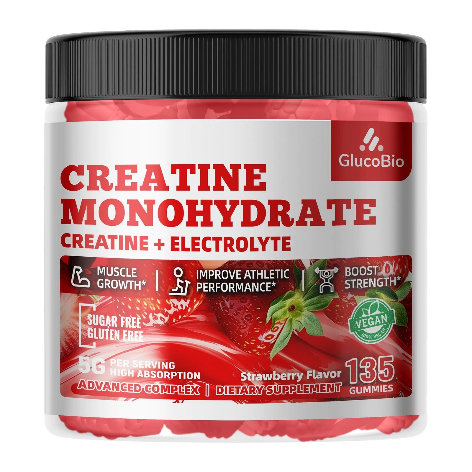 GlucoBio Creatine Monohydrate Gummies (5g) – Pre-Workout Energy & Muscle Growth