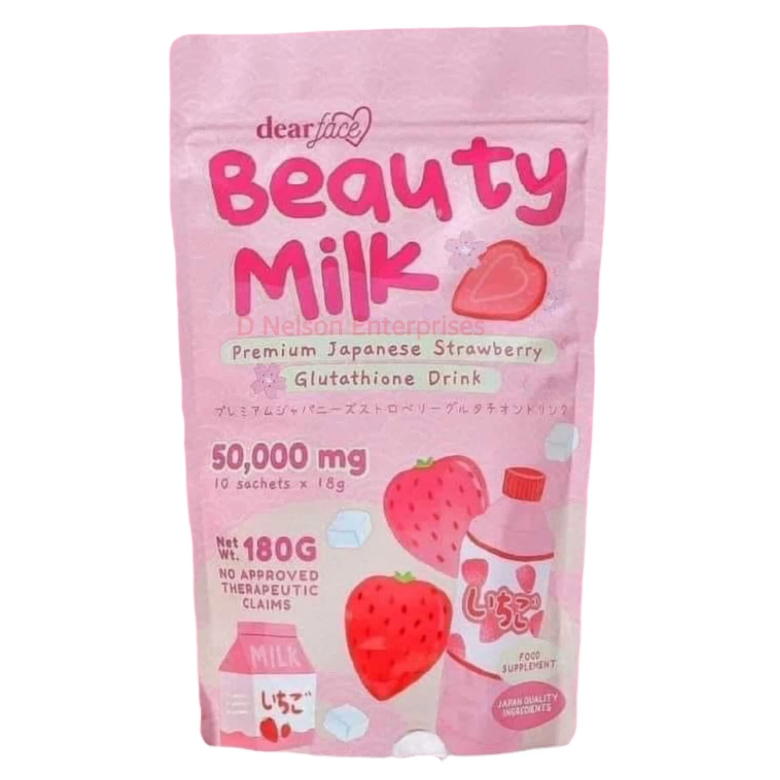 Dear Face Beauty Milk Japanese Collagen STRAWBERRY Drink, 10 Sachets X 18g