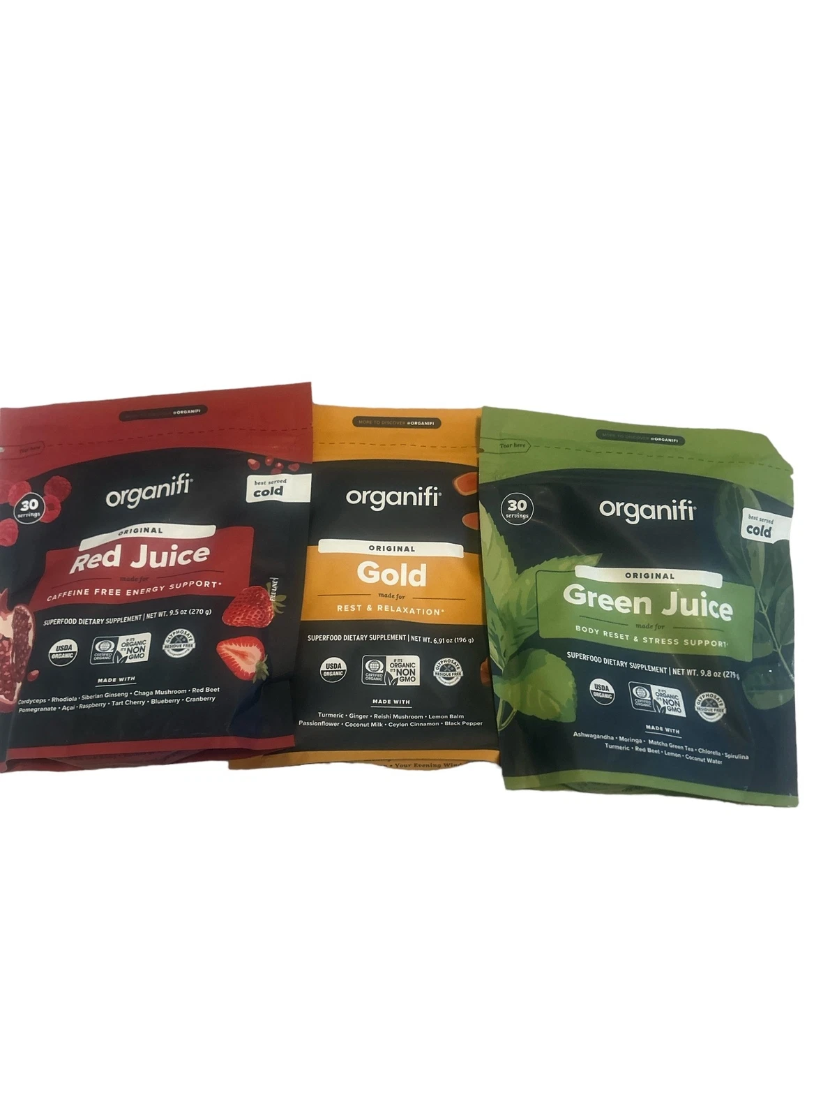 Organifi Superfood Green Juice Red Juice and Gold Combo Pack Brand New 2026 exp