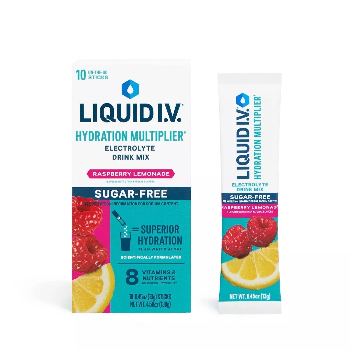 Liquid I.V Sugar Free Hydration Powder Electrolyte Supplements-RaspberryLemonade