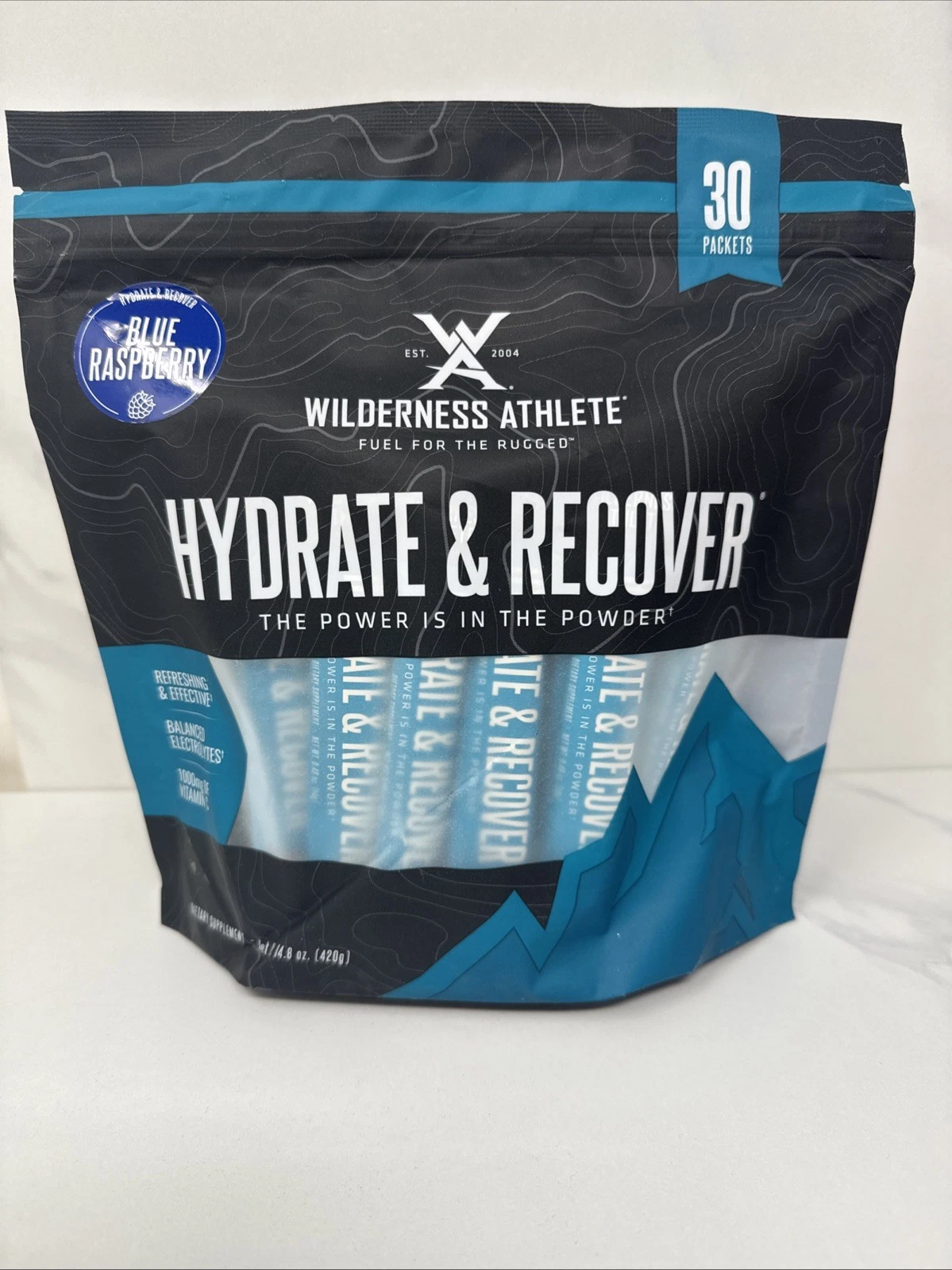 Hydrate & Recover Powder 30 Packets Electrolyte Drink Mix Blue Raspberry 08/2027