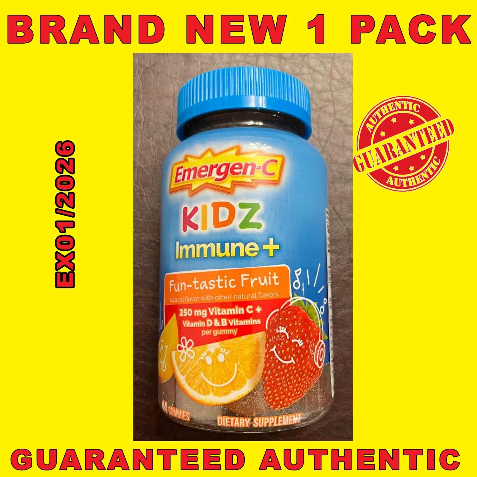 Emergen-C Kidz Immune+ Gummy Fun-tastic Fruit, 44 Gummies, EX01/2026