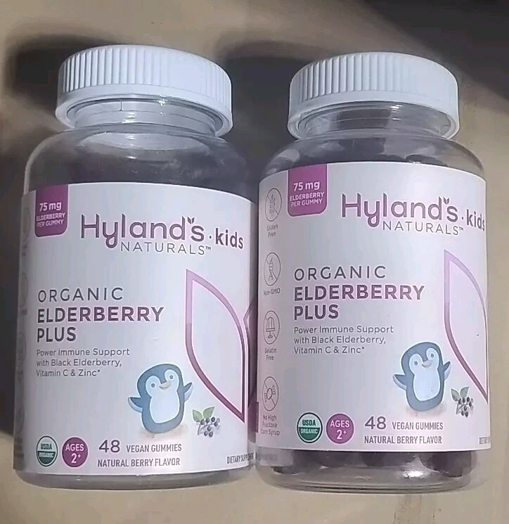 2 X Hyland's Kids Naturals Organic Elderberry Plus Berry Age 2+ 48 Gummies