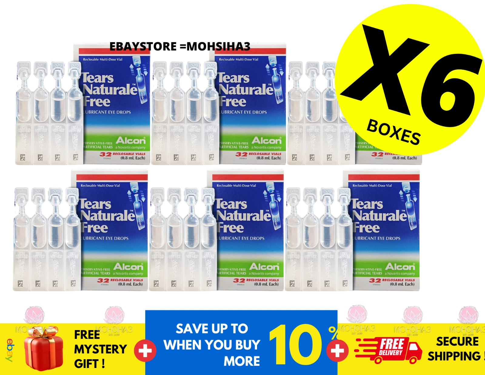 6 X ALCON TEARS NATURALE FREE 32 Vial 0.8ml LUBRICANT EYE DROPS RELIEVER