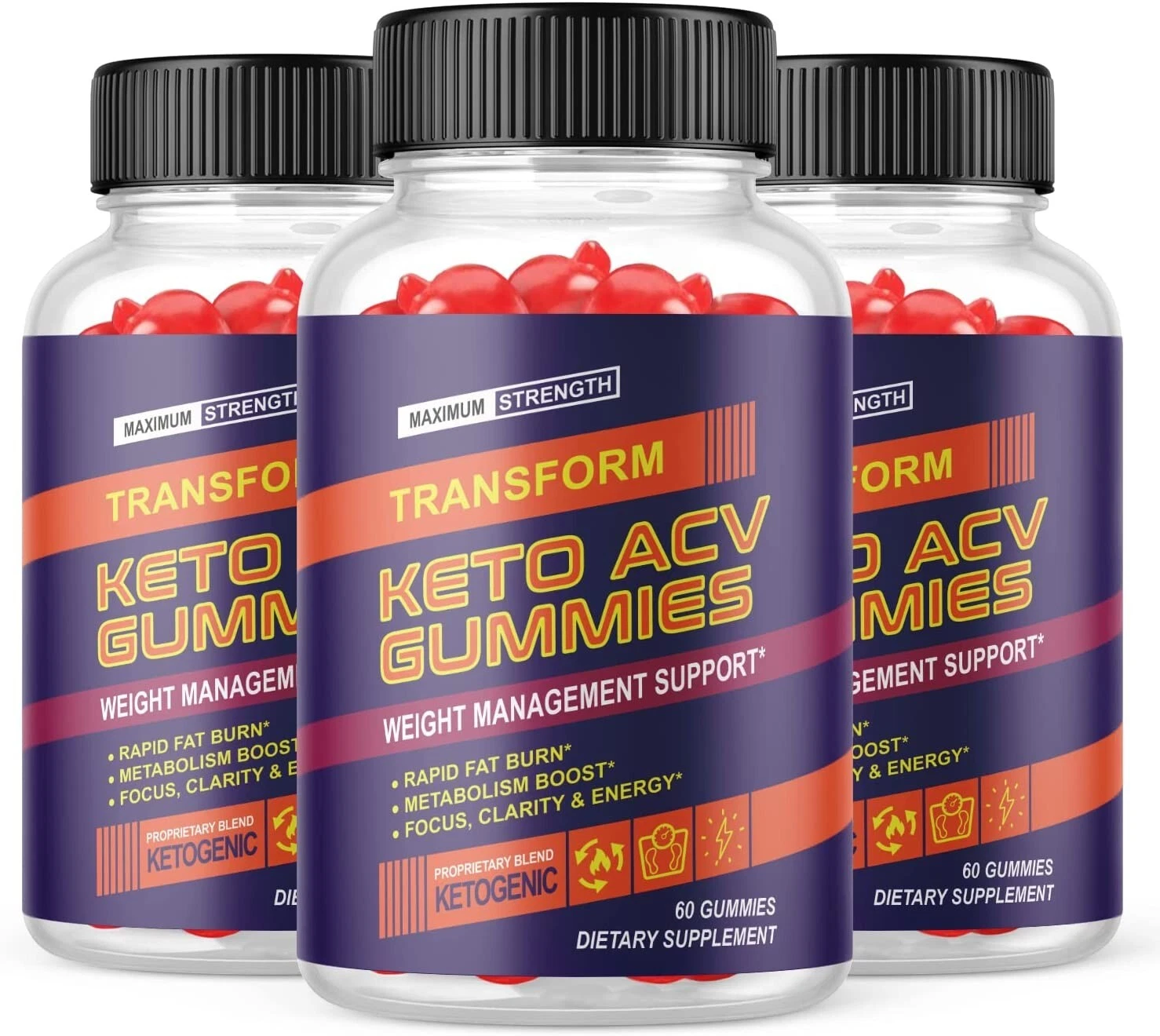 3 Pack- Transform ACV Gummies, Weight Loss, Fat Burner, Appetite Suppressant-180