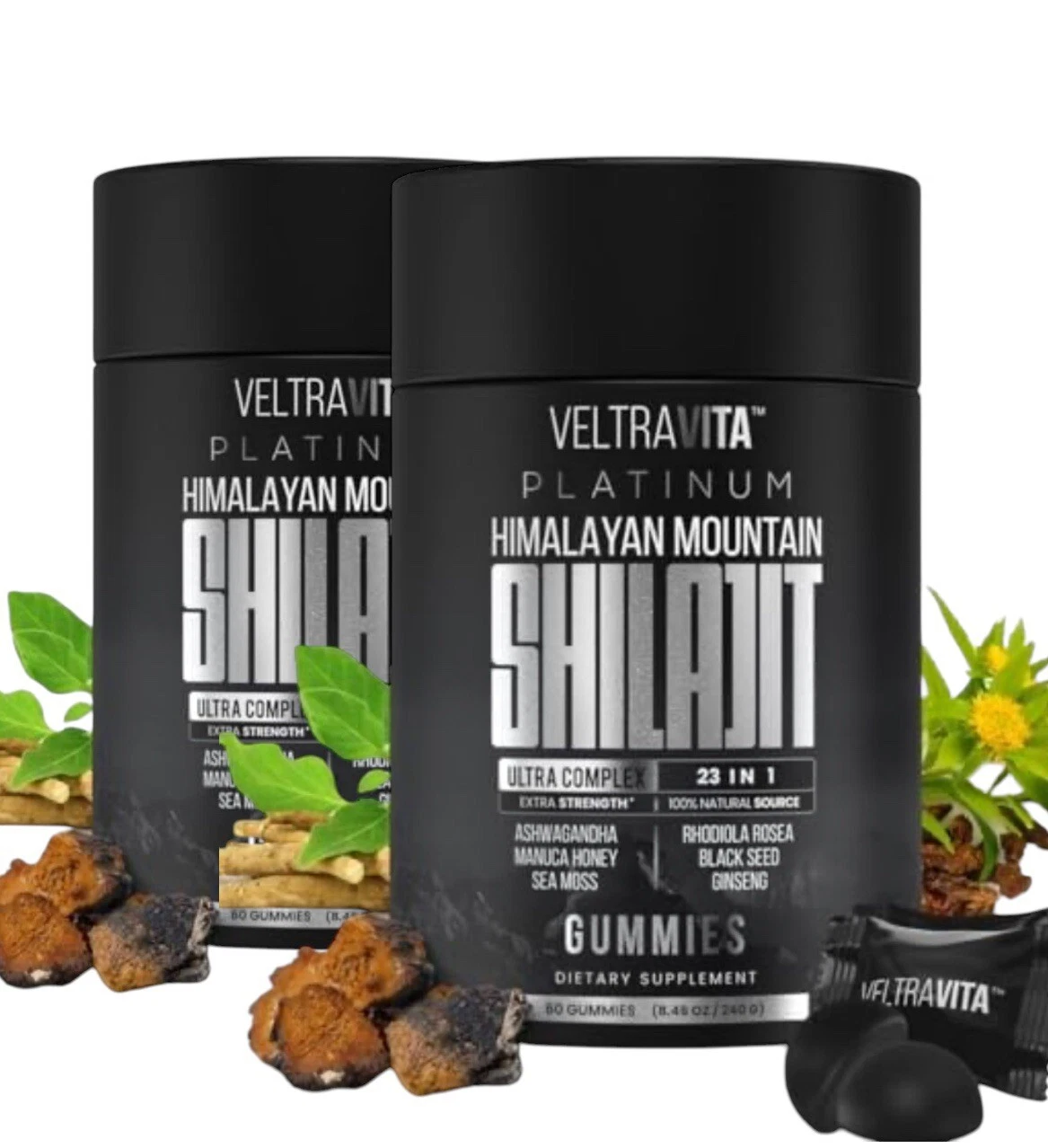 2 pack Veltra vita PLATINUM HIMALAYAN MOUNTAIN Shilajit Gummies, .