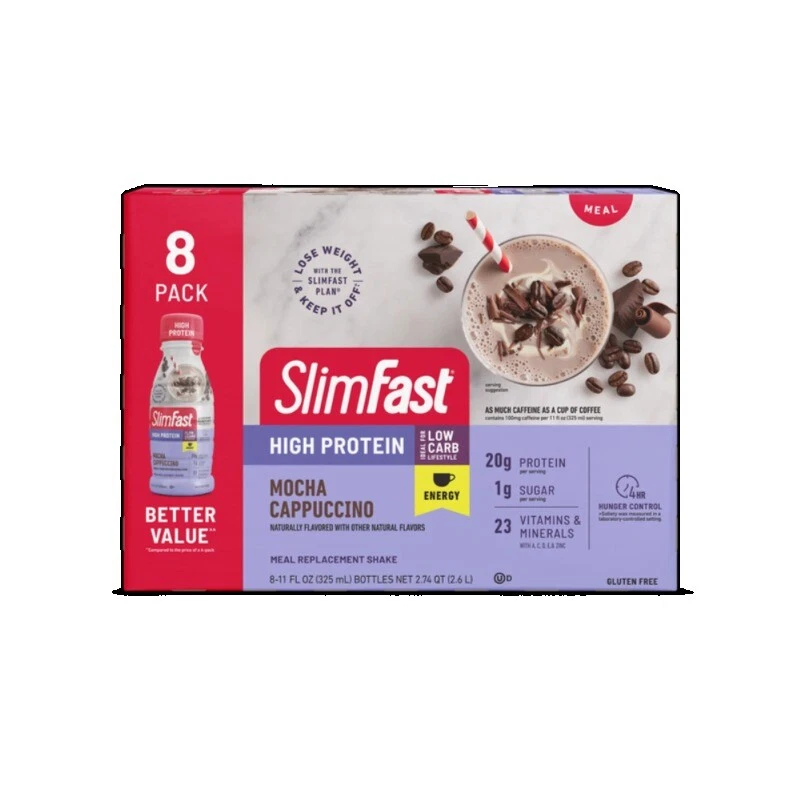 SlimFast Meal Replacement Energy High Protein Shake, Mocha Cappuccino
