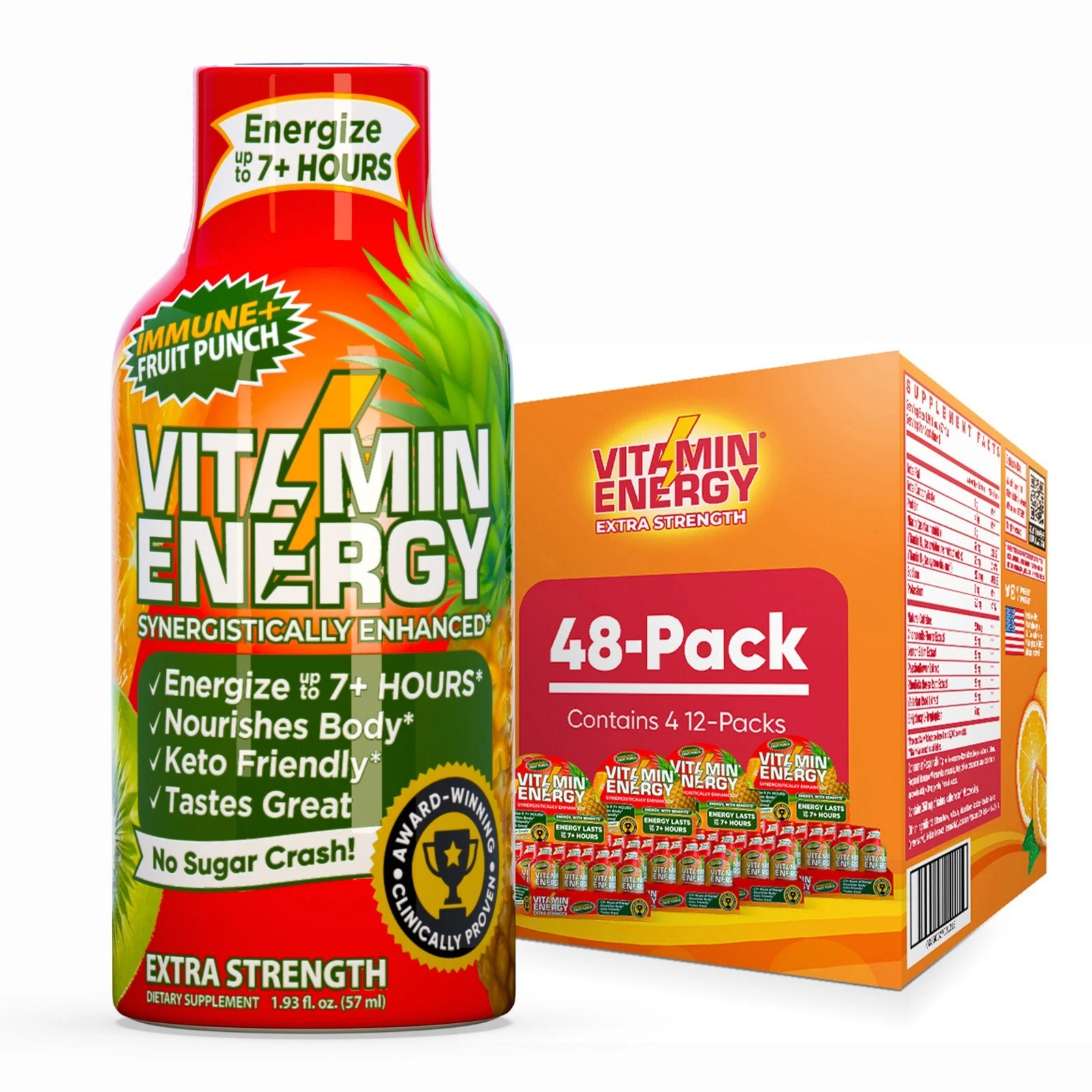 (48 Pack) Vitamin Energy® Immune+ Fruit Punch Energy Shots, Clinically Proven