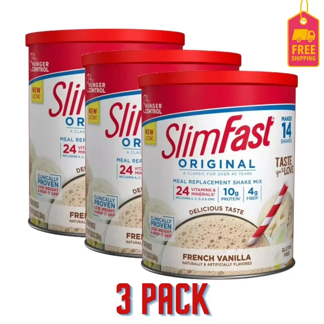 New (3 pack) SlimFast Original Meal Replacement Shake Powder, French Vanilla