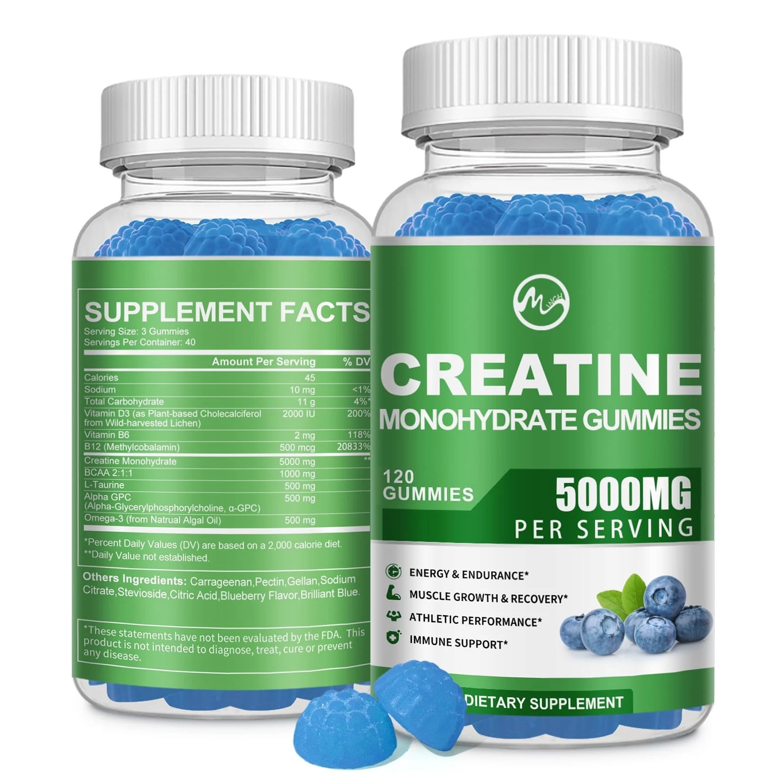 Creatine Monohydrate Gummies - 5000mg Creatine Monohydrate for Men & Women, with