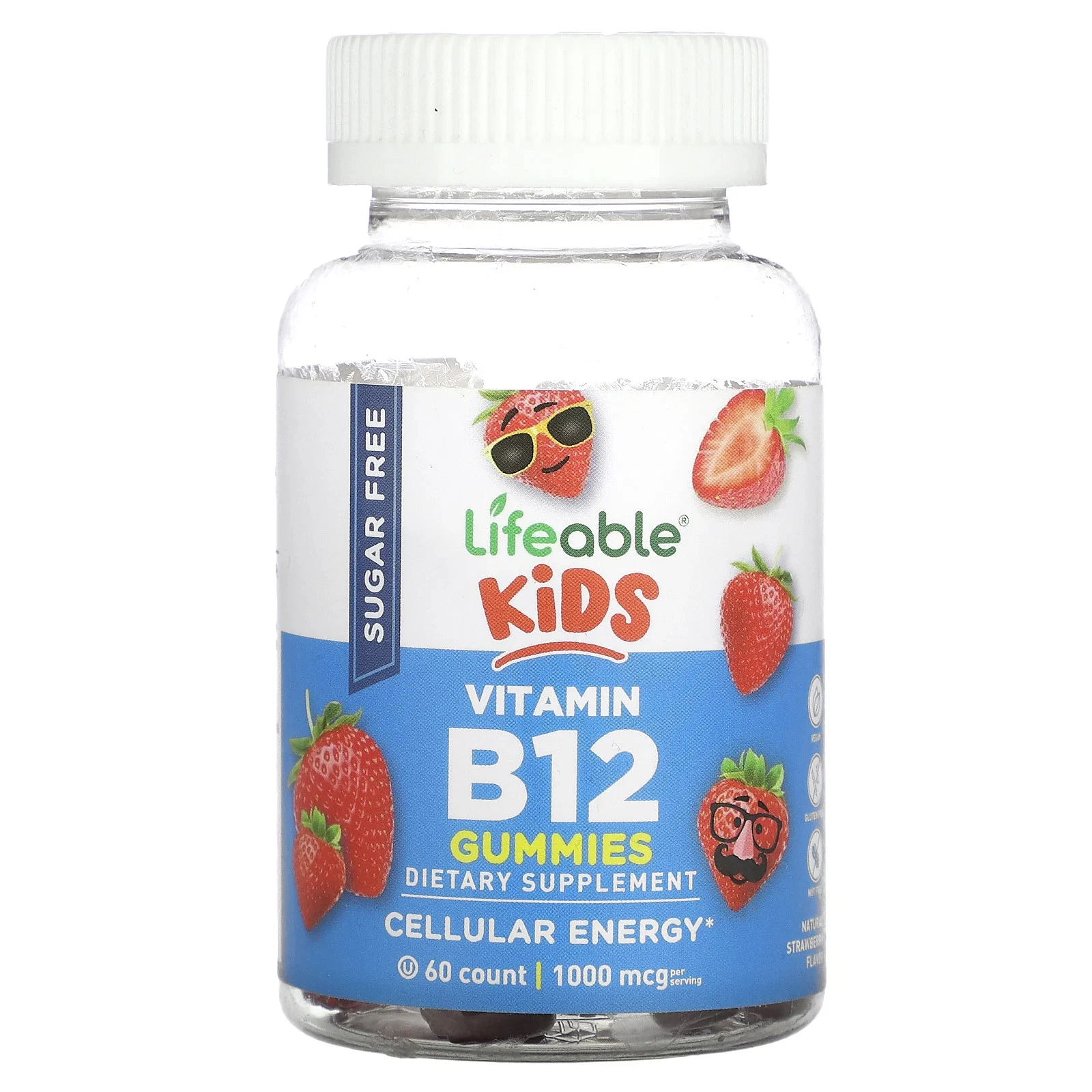 Kids Vitamin B12 Gummies, Sugar Free, Natural Strawberry, 60 Gummies (500 mcg