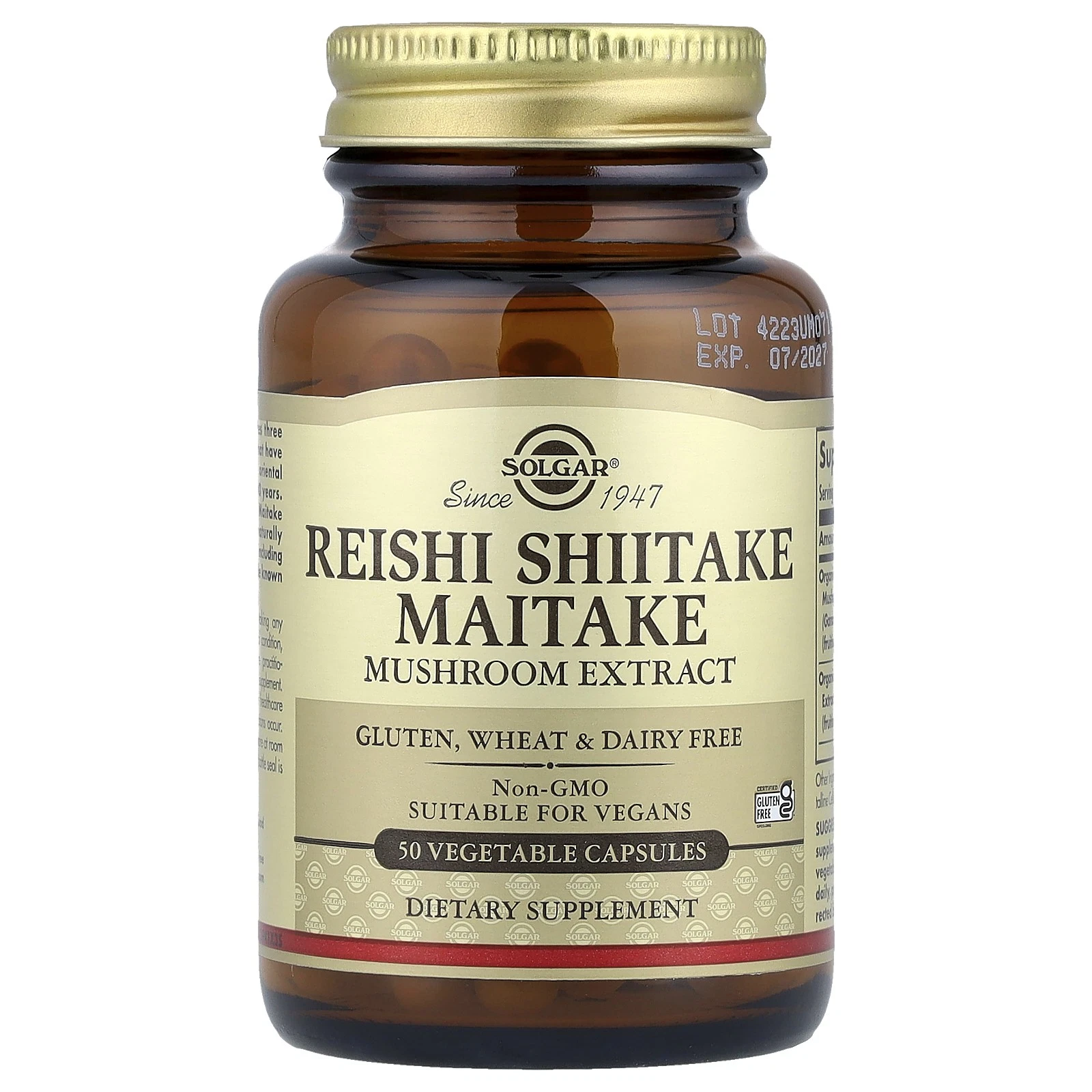 Reishi Shiitake Maitake Mushroom Extract, 50 Vegetable Capsules