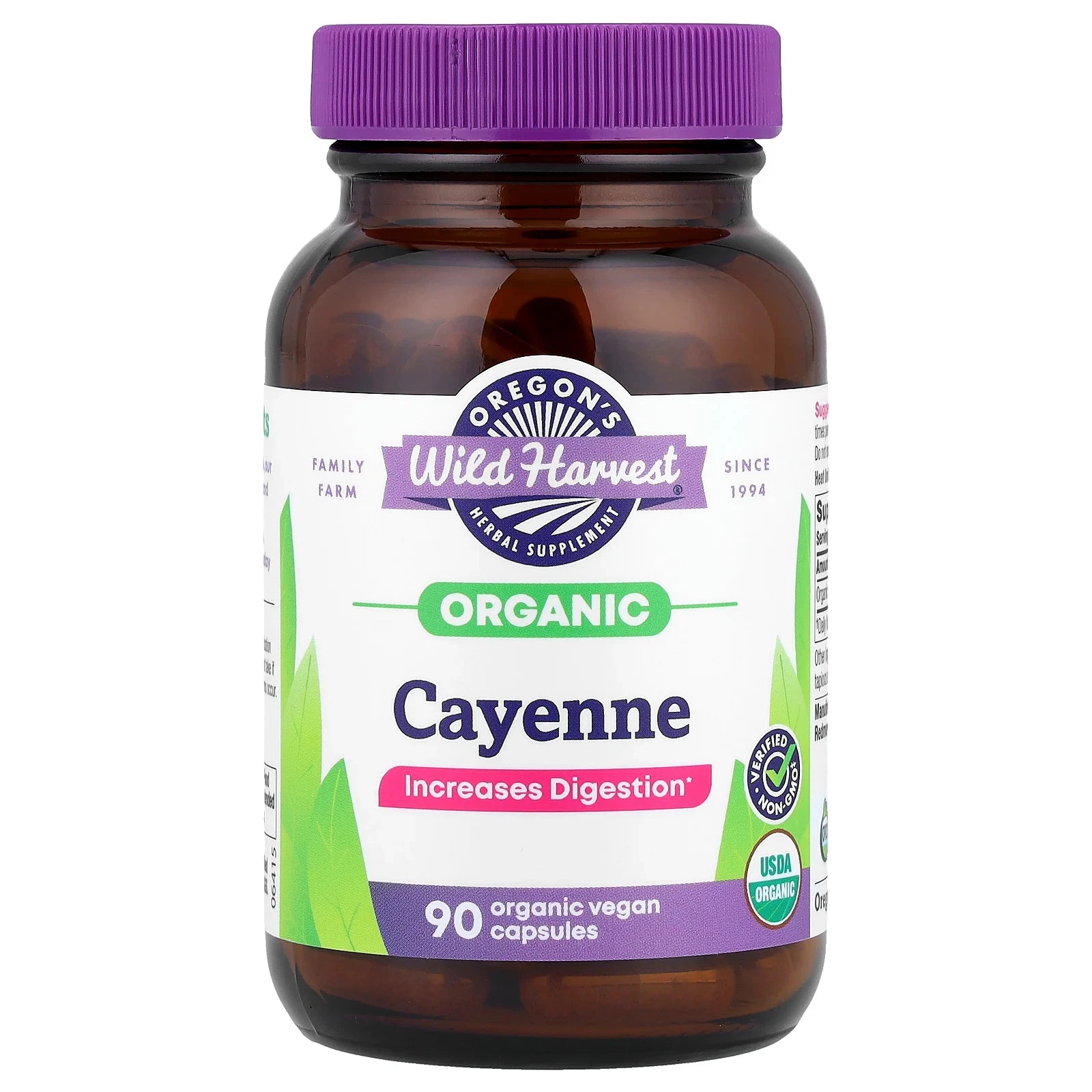 Organic Cayenne, 90 Organic Vegan Capsules (500 mg per Capsule)