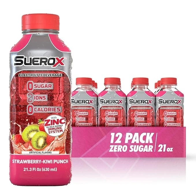 SueroX Strawberry-Kiwi Punch Drink Zero Sugar for Hydration 21.3 Oz (12 Count)