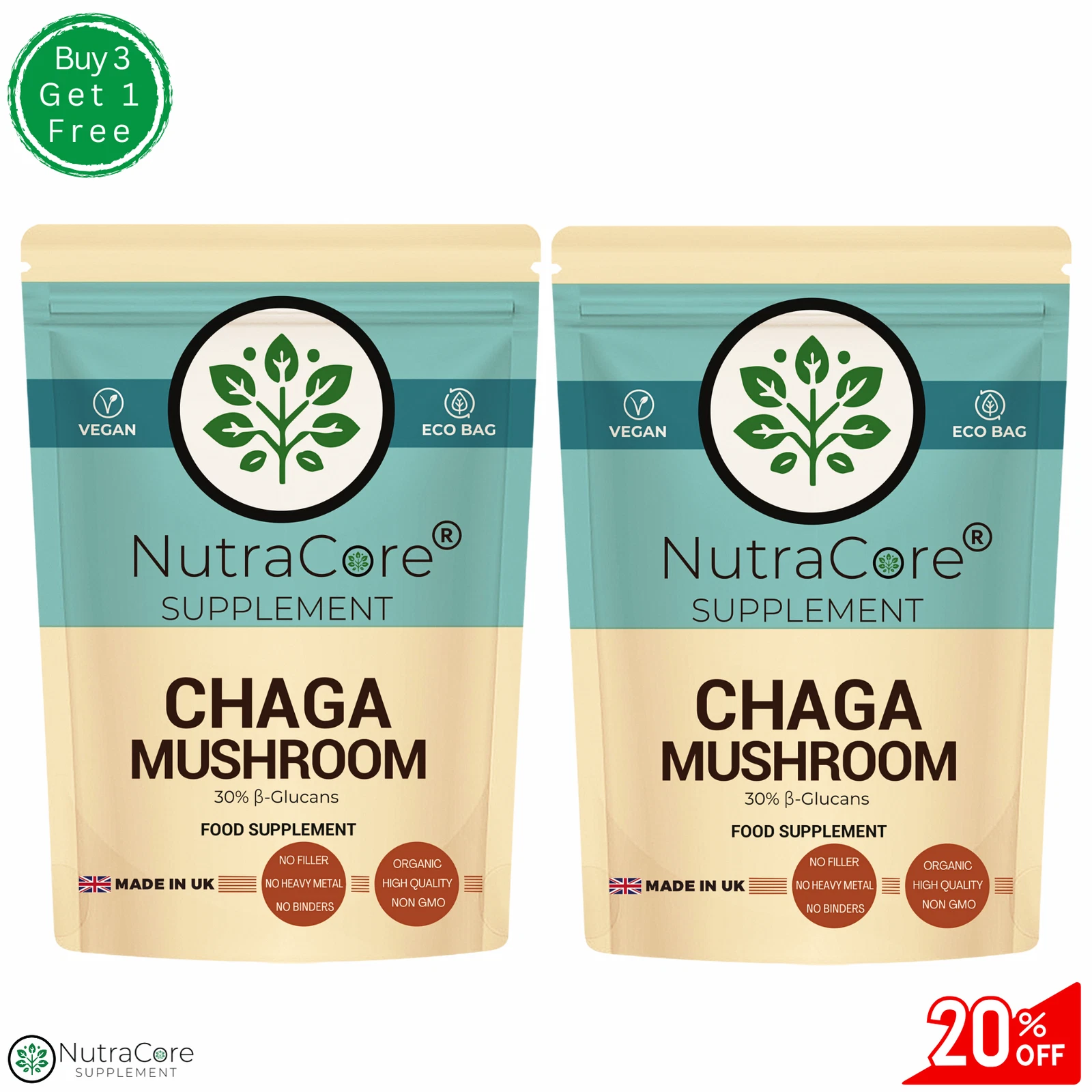 Chaga Mushroom Extract Capsules 3000mg (200mg Polysaccharides) 100%Vegan-180Caps