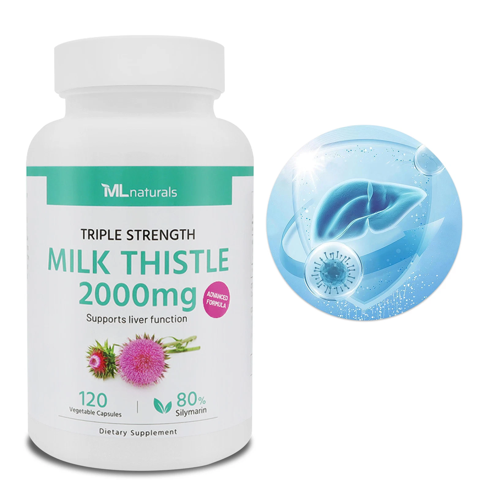 Milk Thistle 2000mg - Liver Support - Dandelion Root, Cleanse Detox & Repair
