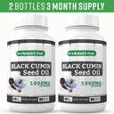 Black Seed Oil 1000mg 2 Bottles 180 Liquid Vegetable Capsules 3 Month Supply