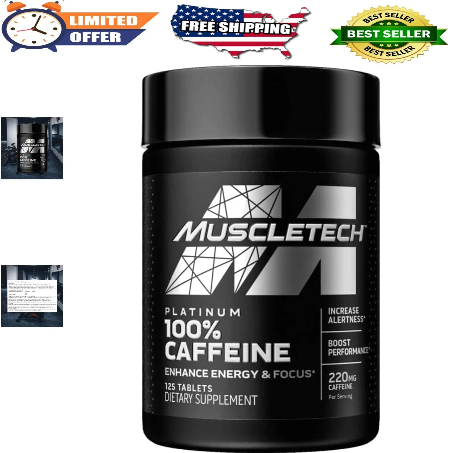 Caffeine Pills 220mg Ultra-Pure Energy Supplement | 125 Count | Boost Focus &...