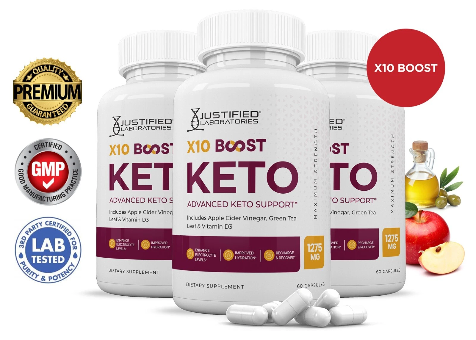 X10 Boost Keto ACV Pills 1275 MG Stronger Than Gummies Keto Support 3 Bottles