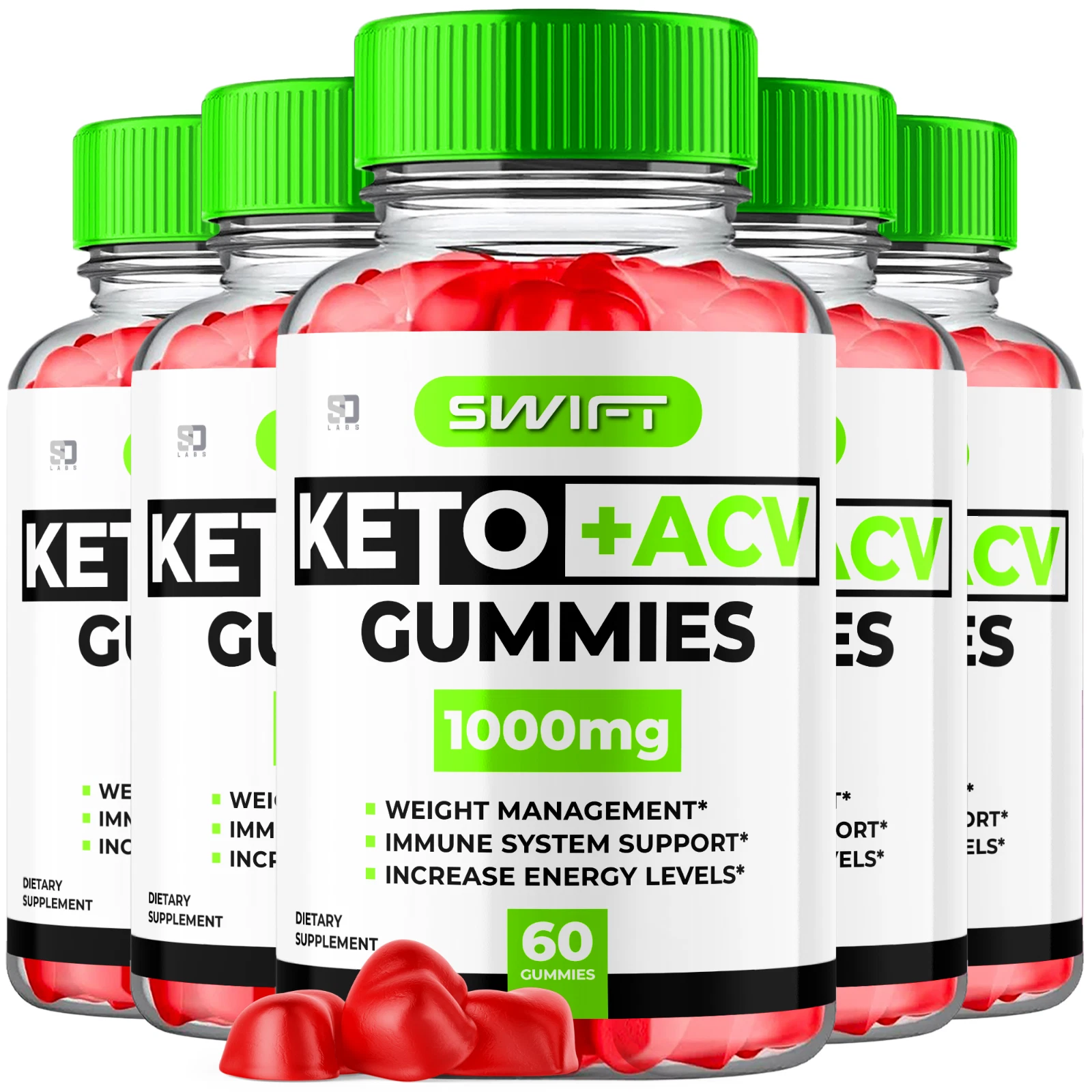(5 Pack) Swift Keto ACV, Swift Keto + ACV Gummies for Weight Loss (300 Gummies)